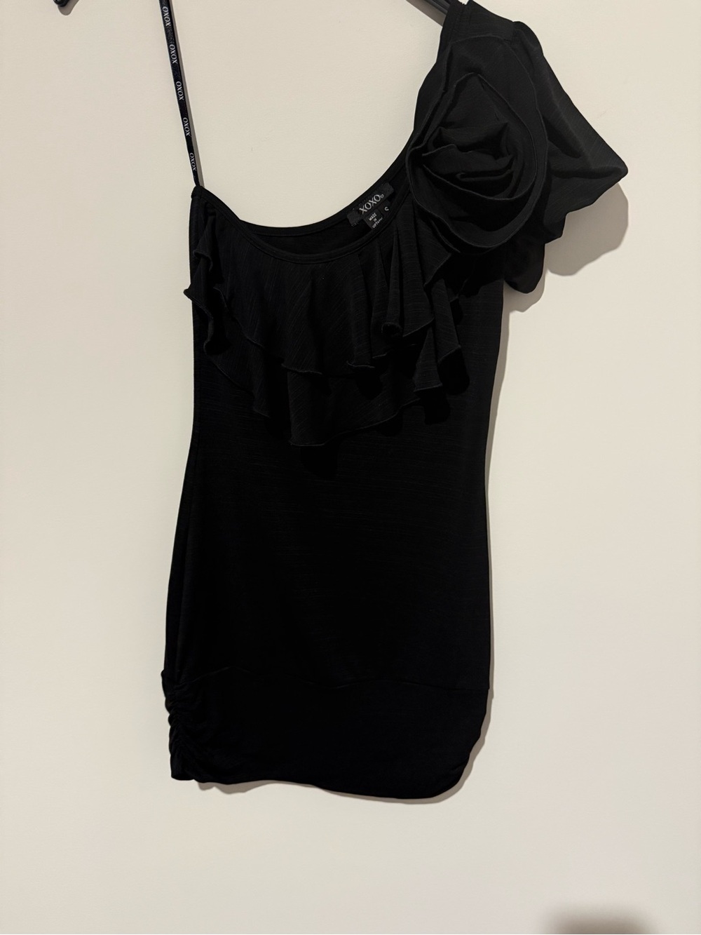 XOXO Black One-Shoulder Ruffle Camisole